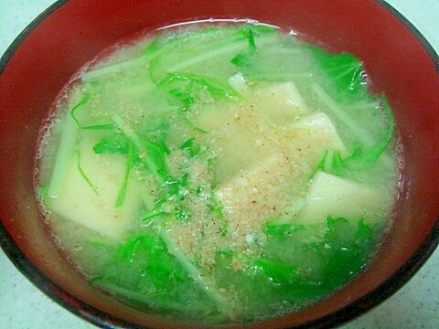 高野豆腐と水菜の胡麻味噌汁